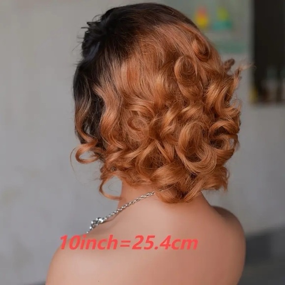 13x4 180% Density Pixie Cut 1B/4/30 Short Curly Lace Frontal Human Hair Wig, 10” - Picture 5 of 17